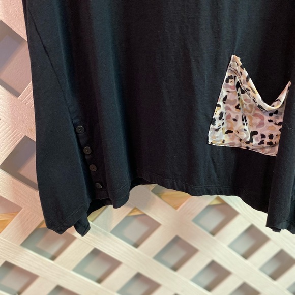 LOGO by Lori Goldstein Cotton Modal Knit Top Button Detail & Pocket Black XXS - Picture 4 of 4